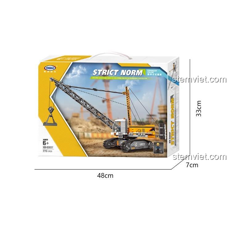 Kích thước hộp đồ chơi Xingbao XB-03037 Cần Cẩu Bánh Xích Xe Tải Hạng Nặng, hộp dài 48cm, rộng 7cm, cao 33cm.