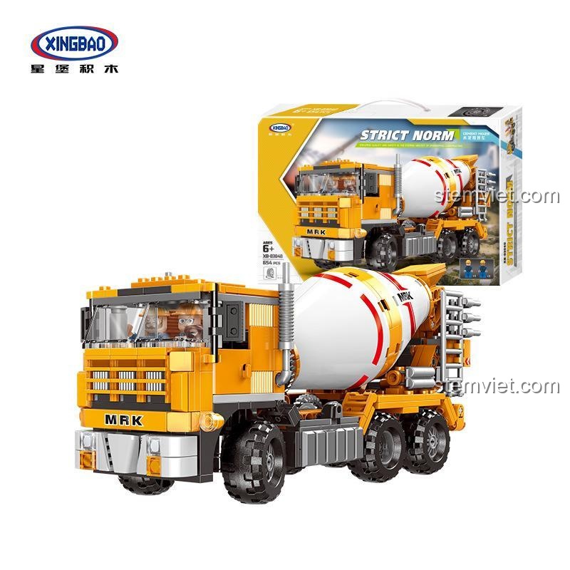 Bộ lắp ráp XINGBAO XB-03040 Xe Trộn Bê Tông và hộp sản phẩm, đồ chơi mô hình công trình chất lượng cao