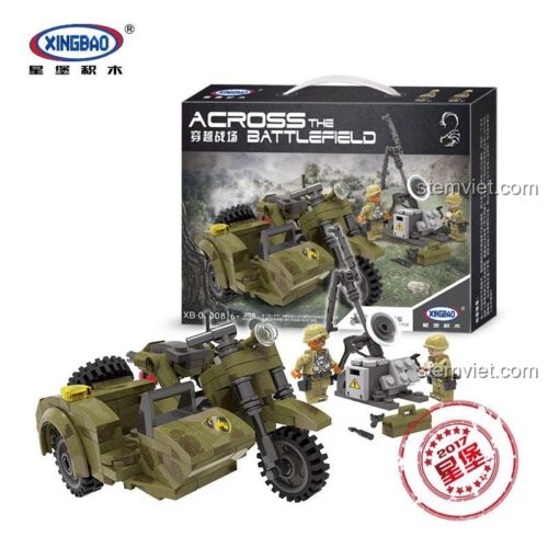 Hộp bộ đồ chơi XINGBAO XB-06008 Xe mô tô dã chiến, đồ chơi lắp ráp quân sự cho con trai 6 tuổi, giá rẻ