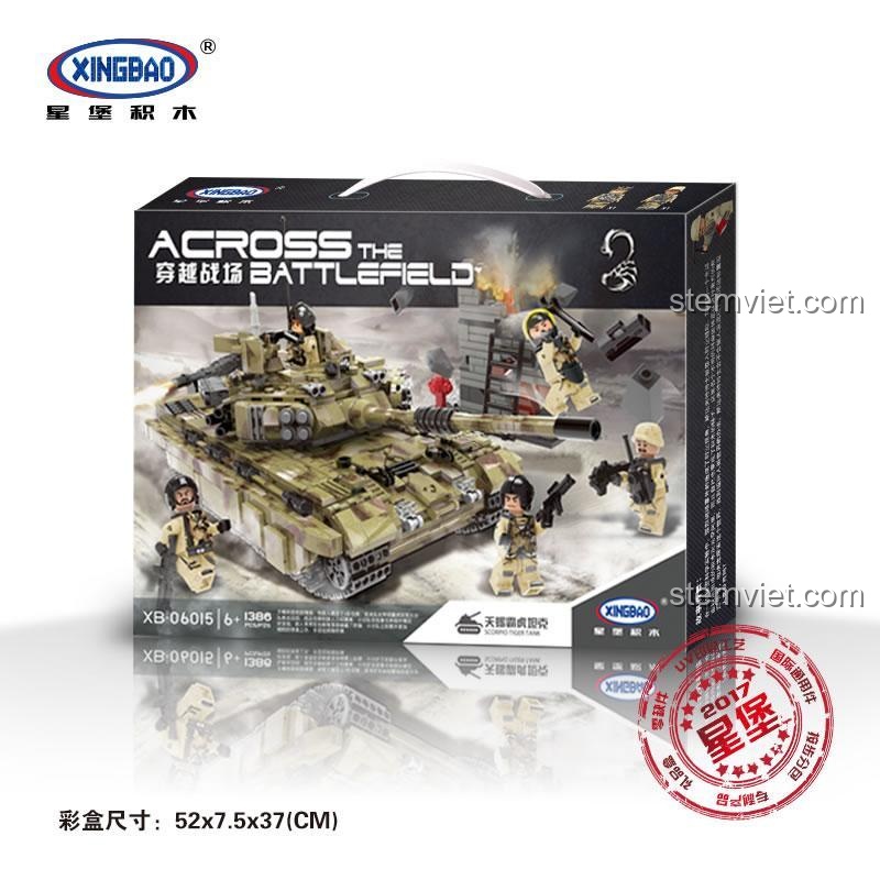 Hộp bộ xếp hình 06015 Xe tăng quân sự, đồ chơi xây dựng Xingbao cho bé trai 6 tuổi, giá tiết kiệm.