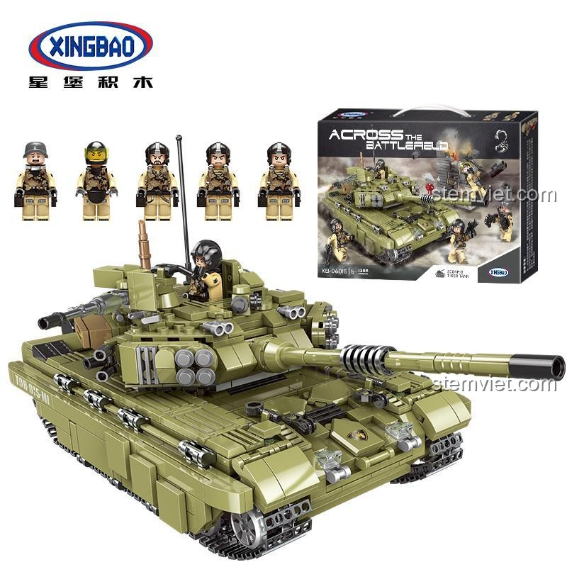 Xe tăng Thiên Hổ XB 06015 với 4 minifigures, bộ đồ chơi lắp ghép Xingbao cho bé trai 6 tuổi.