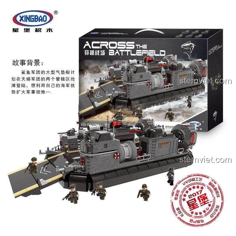 Hộp sản phẩm XINGBAO XB-06019 Tàu Vận Tải Lưỡng Cư Bọc Thép Xuyên Chiến Trường, bộ đồ chơi lắp ráp 3006 chi tiết, đồ chơi quân sự cho bé trai