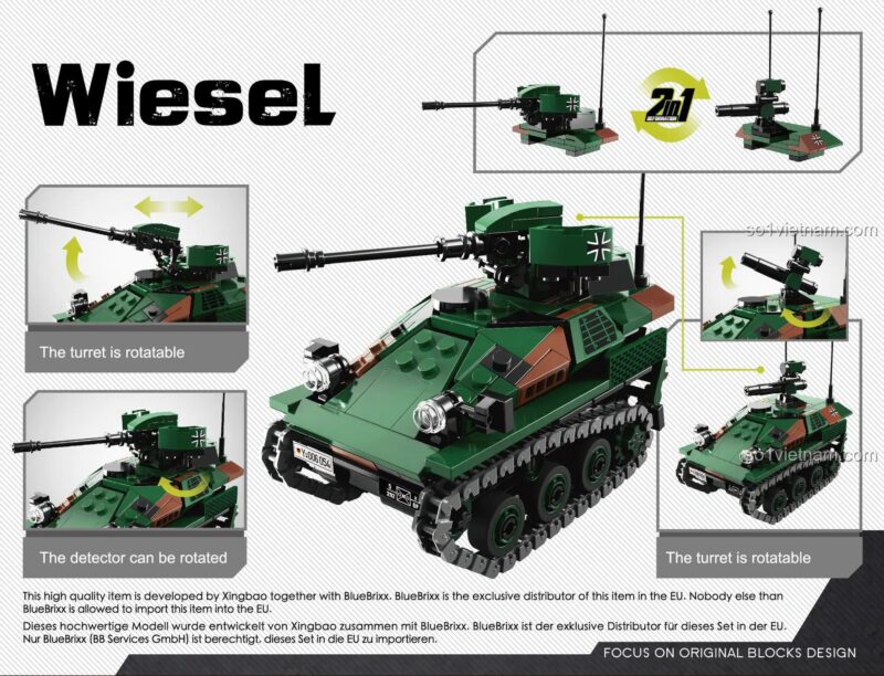 Xe Bọc Thép Wiesel XINGBAO XB06054, đồ chơi mô hình 06054 với tháp pháo xoay và bộ phận dò tìm xoay được, lắp ráp 2 kiểu