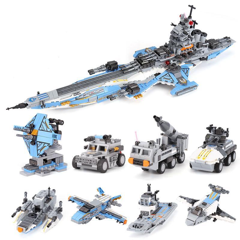 Bộ lắp ghép XINGBAO XB-13001-G Siêu Chiến Hạm Vũ Trụ 8 trong 1, đồ chơi mô hình tàu chiến không gian cho bé trai 6 tuổi, giá tốt, phát triển tư duy sáng tạo.