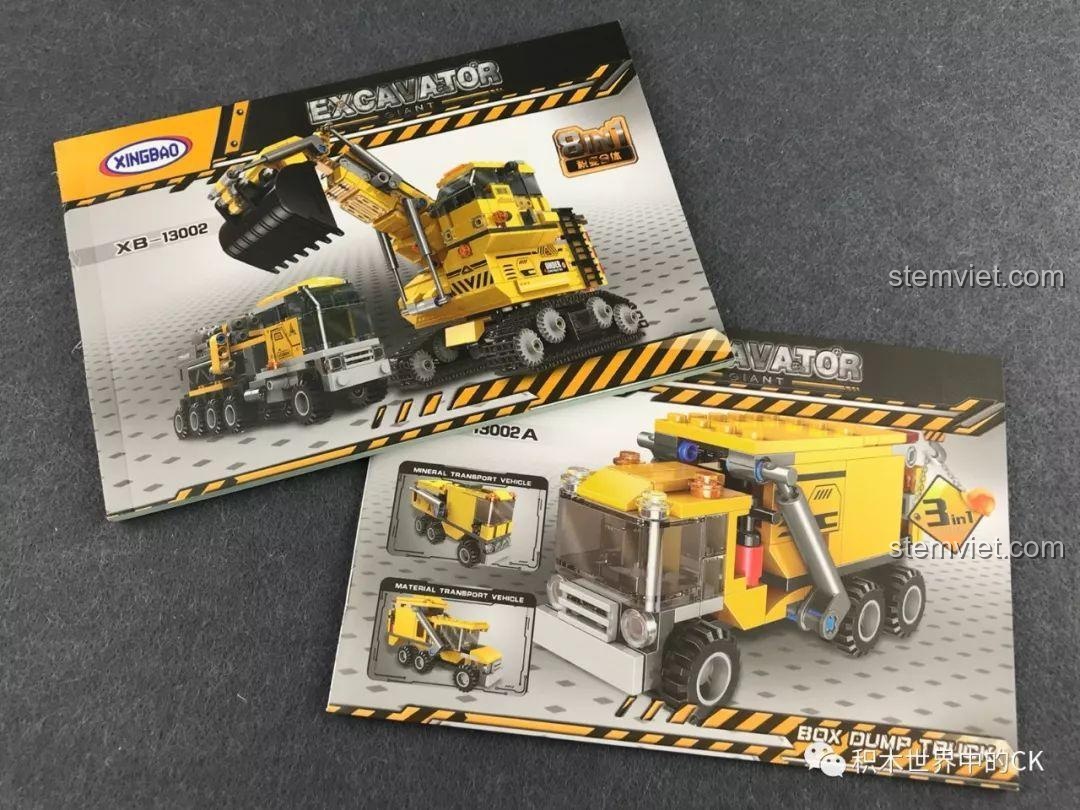 Sách hướng dẫn lắp ráp chi tiết cho bộ đồ chơi mô hình XINGBAO XB-13002, bao gồm cả hướng dẫn cho mô hình hợp thể.