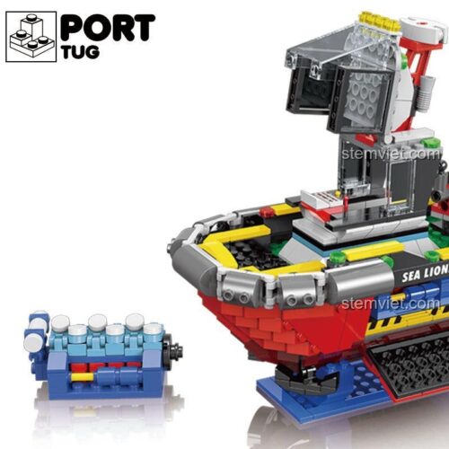 đồ chơi lắp ráp XINGBAO XB-18011, mô hình tàu kéo cảng vụ với cần cẩu xoay, phát triển tư duy cho bé trai 6 tuổi