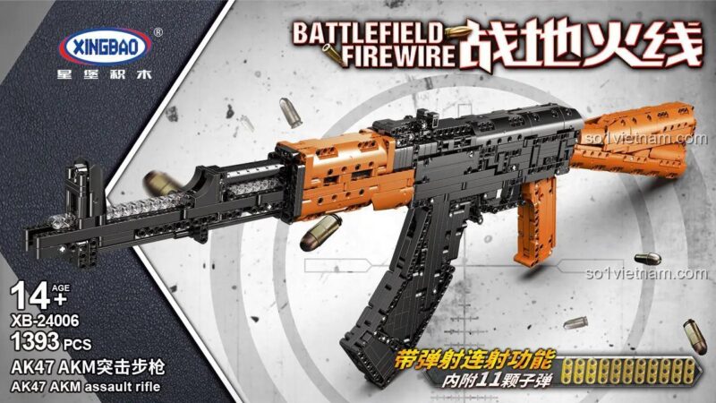 Hộp XINGBAO XB-24006 Súng Trường Tấn Công AK47 AKM, hiển thị tính năng bắn đạn, đồ chơi cho con trai 14 tuổi, giá hời
