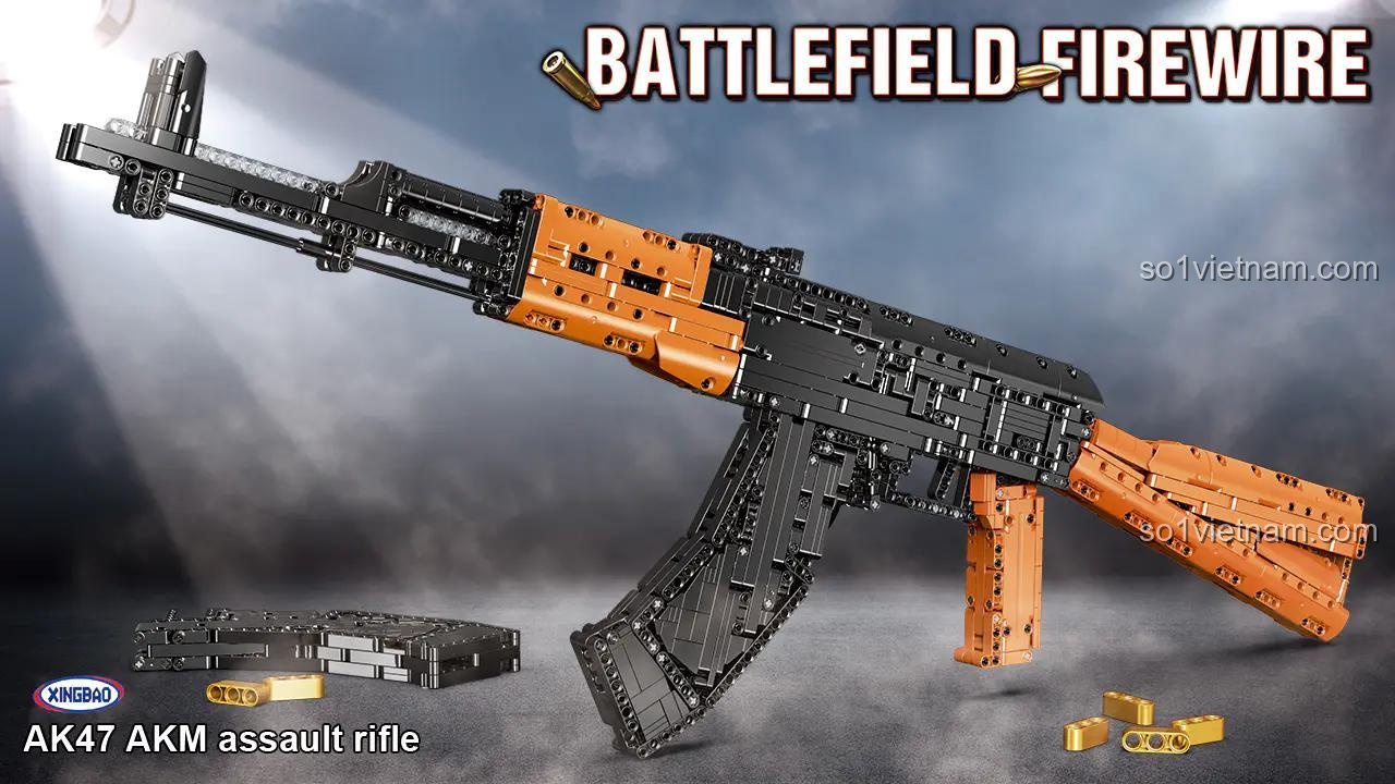 bộ khối lắp ghép Súng Đồ Chơi AK47 AKM, góc nghiêng súng AK47 AKM màu đen cam, đồ chơi cho con trai 14 tuổi, giá tốt