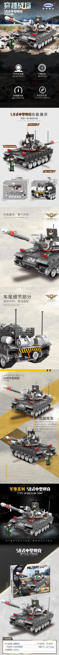 đồ chơi mô hình XINGBAO XB50024 Xe Tăng T59 với tháp pháo xoay 360 độ, nòng súng nâng hạ, xích xe chuyển động, cửa xe mở được, chất lượng cao