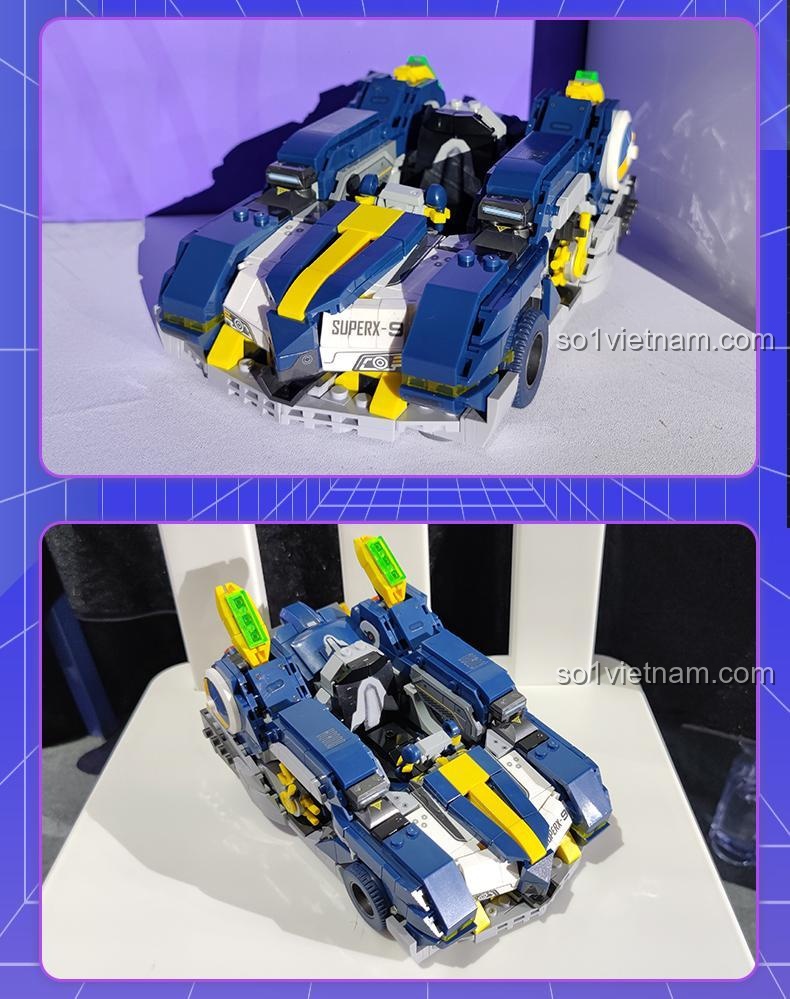 Review ảnh thực tế bộ lắp ghép Xe đua Kẹo Bông Gòn SuperX-9, màu sắc đẹp, chi tiết sắc nét.