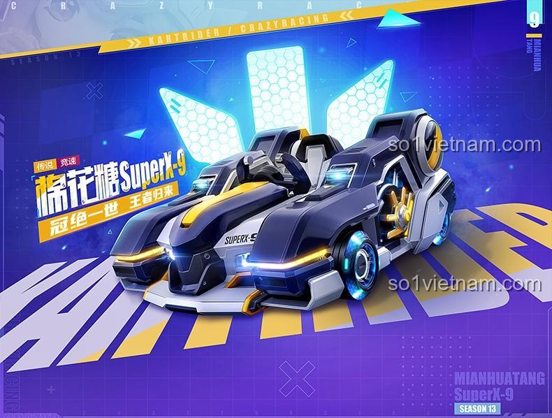 Hình ảnh nguyên mẫu xe đua Cotton Candy SuperX-9 trong game KartRider, nguồn cảm hứng cho bộ lắp ghép Xingbao XB-66001.