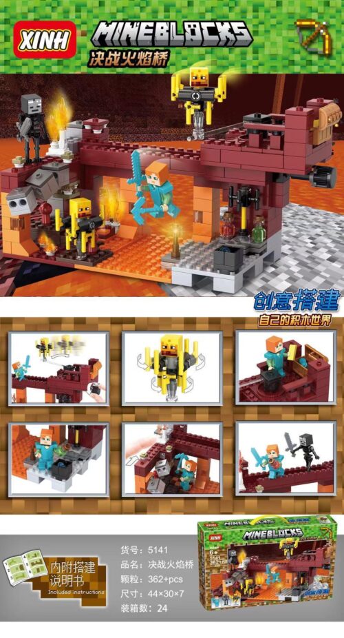 Bộ lắp ghép Cầu Lửa Địa Ngục XINH 5141 tái hiện cảnh chiến đấu Minecraft, phù hợp bé trai 6 tuổi, giá tốt