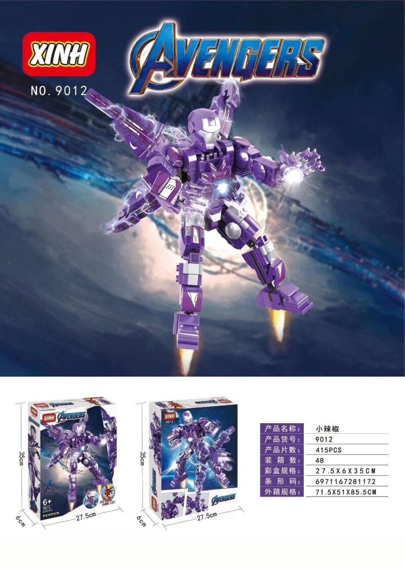 Bộ lắp ghép Giáp Cứu Hộ Pepper Potts Iron Man XINH 9012 cho bé trai 6 tuổi, mô hình giáp chiến đấu đỉnh cao có đèn LED, giá tốt.