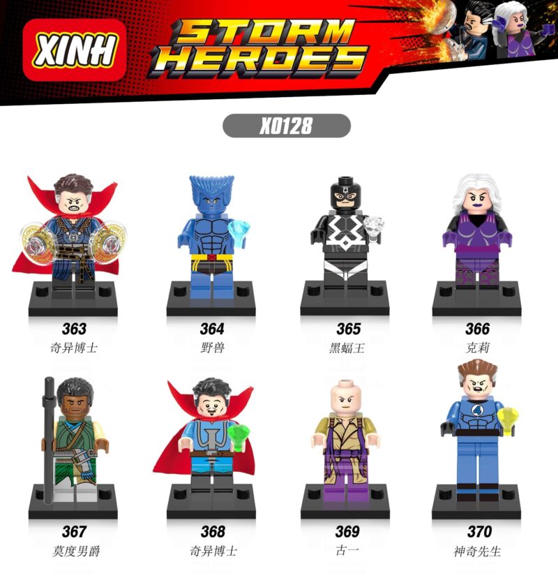 XINH bộ đồ chơi Super heroes Marvel Doctor Strange Ancient One Black Bolt Crystal Beast Storm Heroes 363 364 365 366 367 368 369 370 奇异博士 野兽 黑蝠王 克莉 莫度男爵 奇异博士 古一 神奇先生