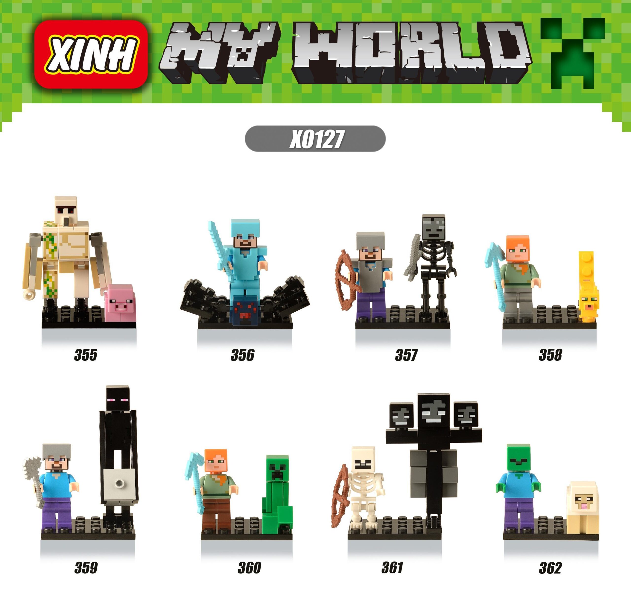 Bộ 8 nhân vật Minecraft XINH X0127 - Nhân vật 355 (Iron Golem và Lợn)