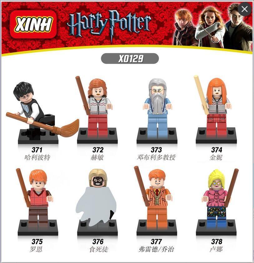 Bộ 8 Minifigure Harry Potter XINH X0129 - Harry Potter, Ron Weasley, Hermione Granger, Albus Dumbledore, Luna Lovegood, Draco Malfoy, Bellatrix Lestrange, Death Eater