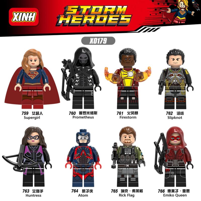 Bộ 8 Siêu Anh Hùng DC XINH X0179 - Supergirl, Prometheus, Firestorm, Slipknot, Huntress, Atom, Rick Flag, EmiKo Queen
