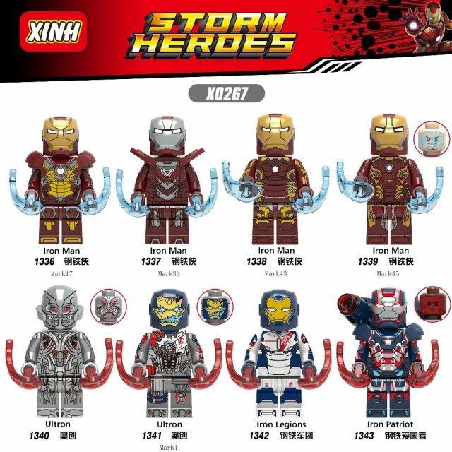 Bộ 8 Minifigure XINH X0267 Người Sắt Ultron Quân Đoàn Sắt Người Yêu Nước Sắt, đồ chơi mô hình siêu anh hùng Marvel cho bé trai 6 tuổi, giá tốt.
