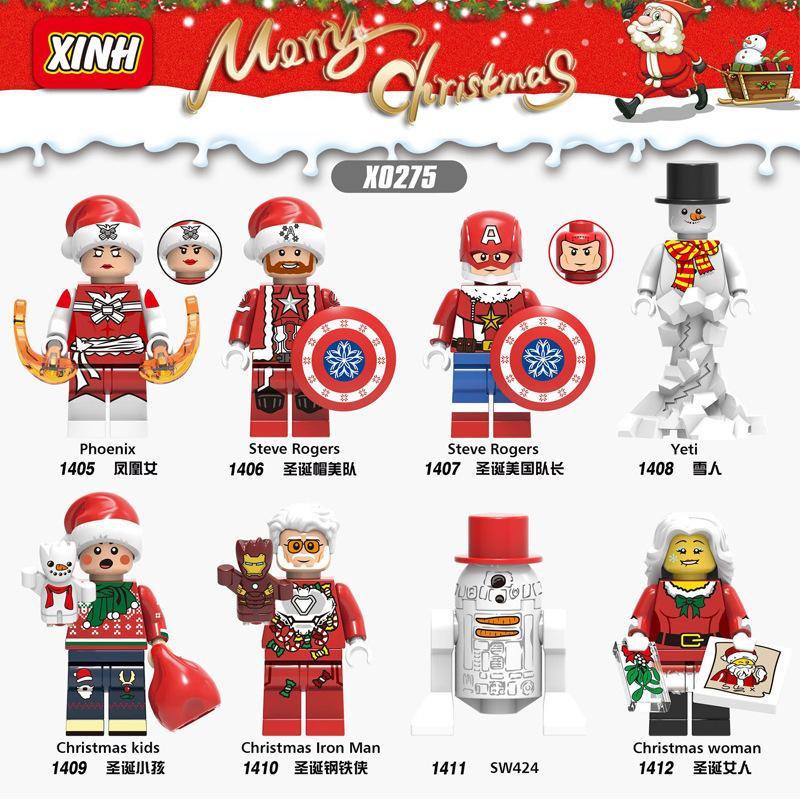 Minifigure Christmas Kids và Christmas Iron Man trong bộ đồ chơi XINH X0275, đồ chơi mô hình Giáng Sinh cho bé trai 6 tuổi.