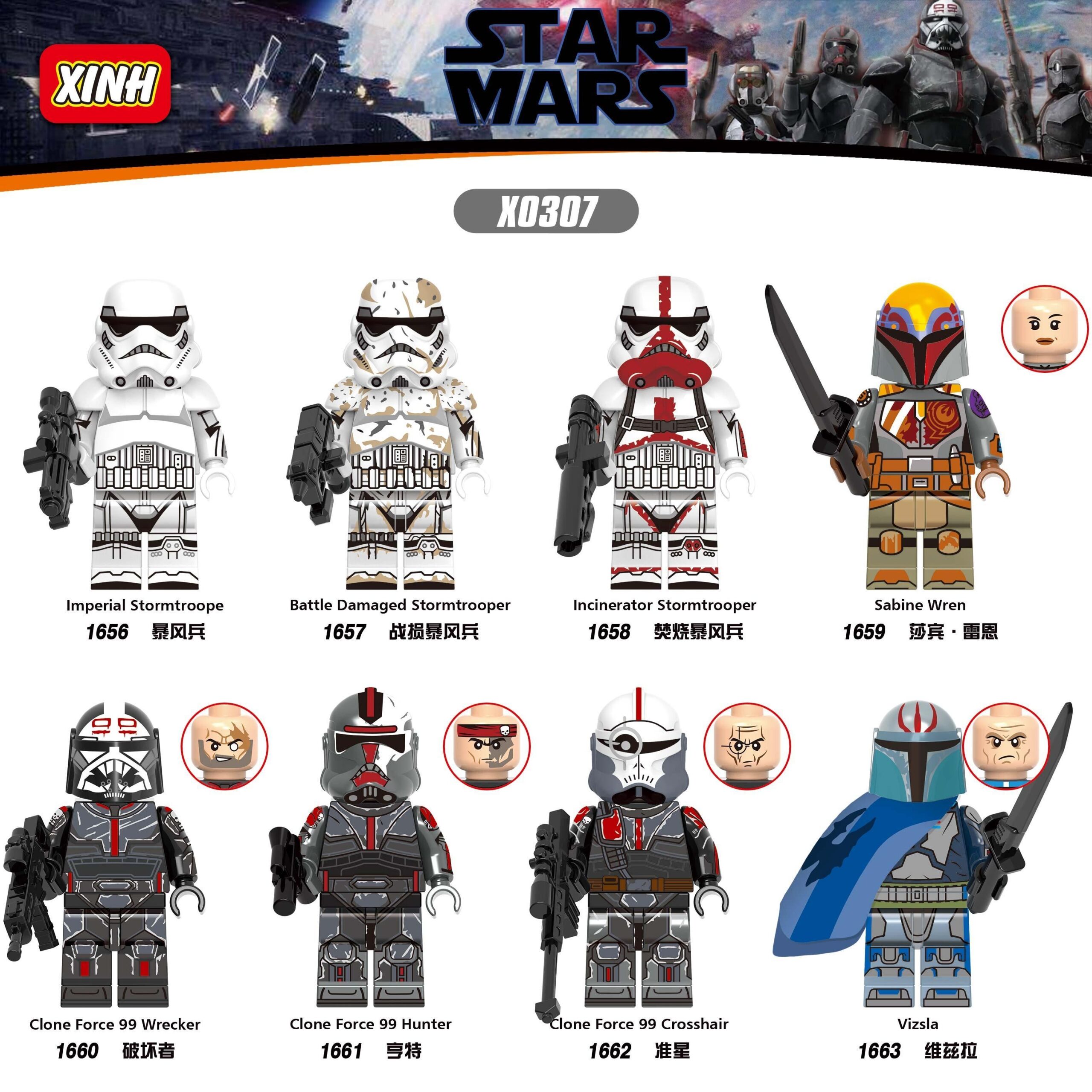 Bộ sưu tập vũ khí đi kèm bộ đồ chơi Minifigure Star Wars XINH X0307, đa dạng súng và kiếm, tăng cường trải nghiệm chơi.