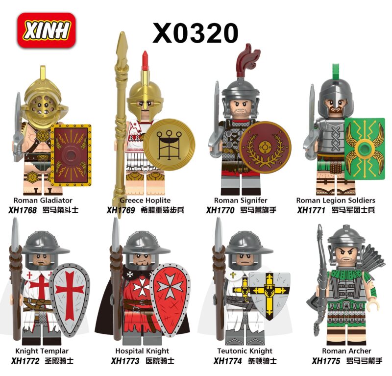 Bộ minifigures XINH X0320 Chiến Binh Cổ Đại 8 minifigures độc đáo, chi tiết tinh xảo, tương thích LEGO®, giá tốt cho bé trai 8 tuổi.
