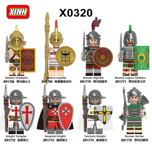 Bộ đồ chơi XINH X0320 gồm 8 minifigure lính La Mã, lính Hy Lạp và hiệp sĩ Thập Tự Chinh chi tiết cao cấp, phù hợp cho bé trai 8 tuổi, giá tốt.