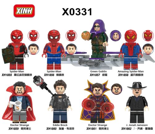 Bộ đồ chơi Người Nhện XINH X0331, Doctor Strange, Green Goblin, Eddie Brock, J. Jonah Jameson, Minifigure Marvel, Siêu Anh Hùng giá tốt cho Con trai 6 tuổi.