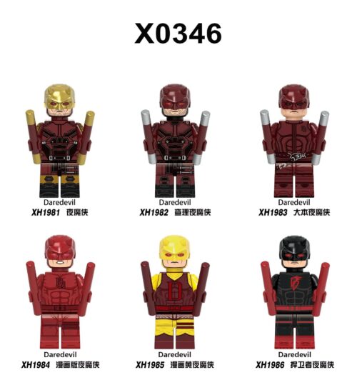 Bộ 6 minifigure Daredevil XINH X0346, Nhân vật Marvel, Nhân vật truyện tranh, Đồ chơi lắp ghép cho bé trai 6 tuổi