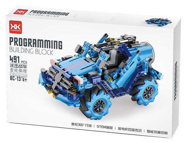 Bộ đồ chơi Robot lập trình XK BC-13 bánh Mecanum màu xanh dương, phù hợp bé trai 6 tuổi, giúp phát triển tư duy logic và sáng tạo.