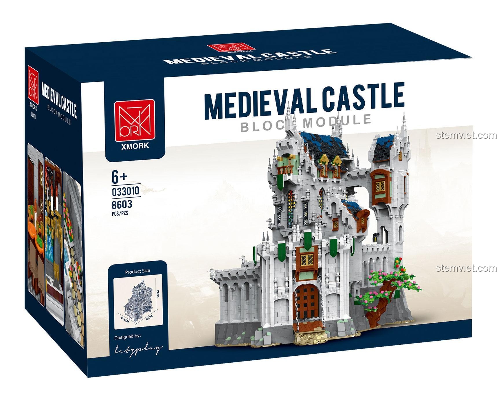 Hộp bộ lắp ghép XMORK 033010 Lâu đài Trung Cổ, 8603 mảnh ghép, quà tặng giáo dục cho bé 6 tuổi.
