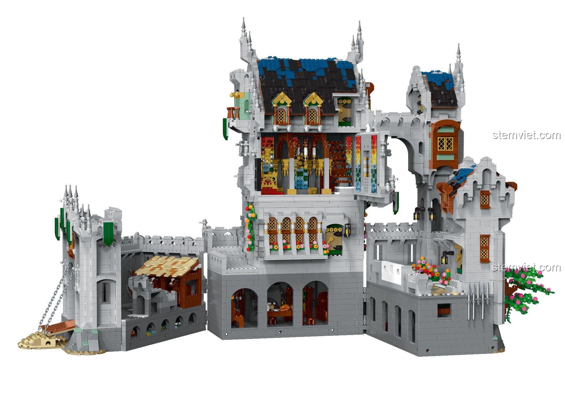 Đồ chơi lắp ráp Lâu đài Trung Cổ XMORK 033010 với thiết kế mở 3/4 mặt, khám phá nội thất chi tiết, phát triển tư duy cho trẻ 6 tuổi.