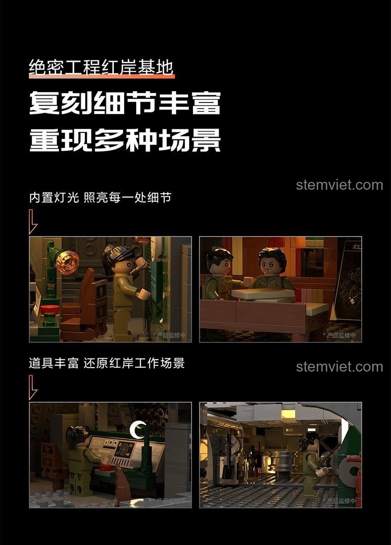 Chi tiết nội thất phong phú của bộ lắp ghép Hồng Ngạn Cơ Địa Yangheda YHD 900500200020, tái hiện nhiều cảnh trong Tam Thể, có đèn LED, phù hợp con trai 14 tuổi.