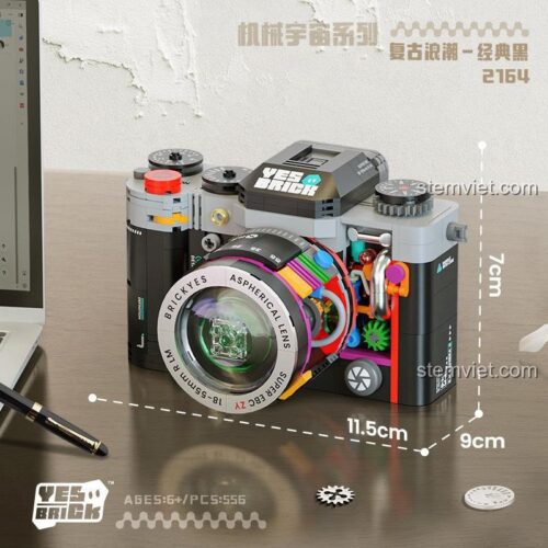 Đồ chơi lắp ráp Yesbrick 2164 Máy ảnh cơ khí Vũ Trụ: Sóng Cổ Điển Đen, mô hình máy ảnh retro với kích thước chi tiết, phù hợp cho bé trai 6 tuổi, giá tiết kiệm.