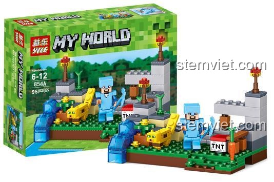 Hộp đồ chơi xếp hình YILE 854A chủ đề Làng Minecraft, một phần của bộ 4 trong 1, giá rẻ.