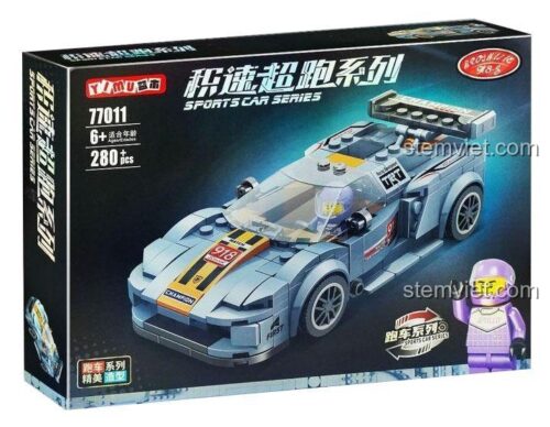 Hộp bộ đồ chơi xe đua Porsche 918 RSR màu xám, có hình ảnh xe và minifigure, thông số 280 chi tiết, 8+ tuổi