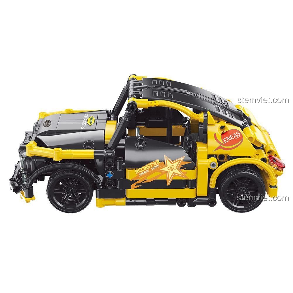 Bộ đồ chơi Yonglexing 11003 Xe Đua Volkswagen Beetle GRC, 459 khối lắp ghép, màu vàng đen nổi bật, giúp bé phát triển tư duy logic và sáng tạo.