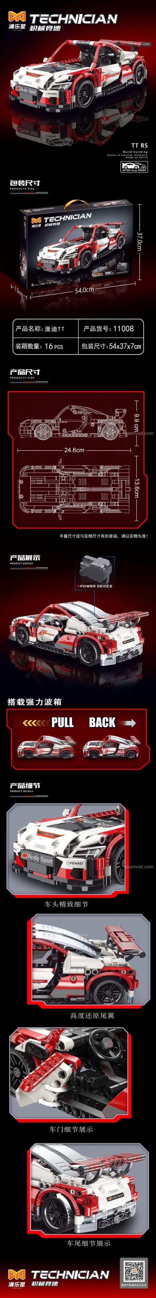 Hộp đồ chơi xây dựng Siêu xe Audi TT RS Yonglexing 11008 với kích thước chi tiết, phù hợp cho bé trai 6 tuổi, giá tiết kiệm