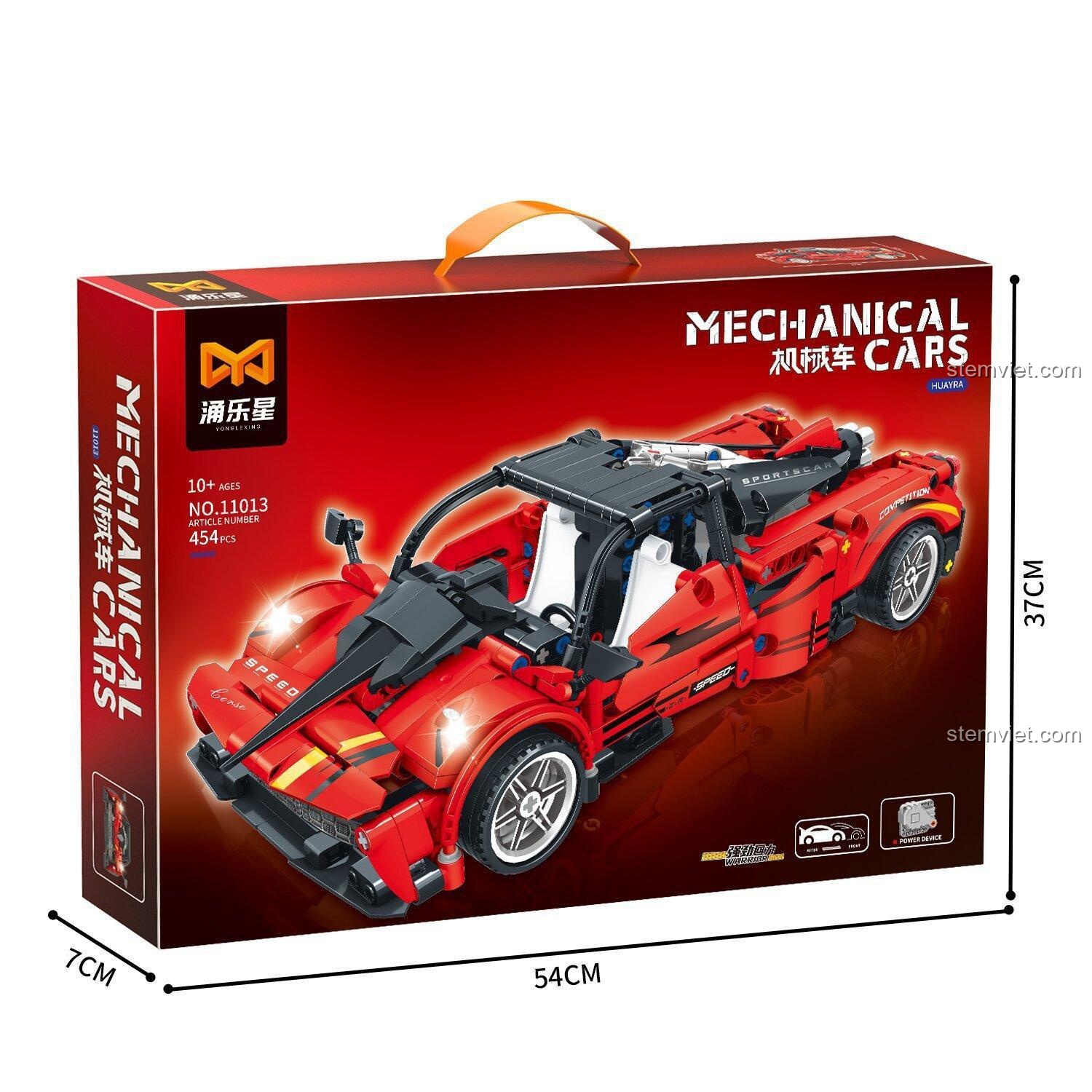 Kích thước hộp bộ đồ chơi Yonglexing 11013 Pagani Huayra, dài 54cm, rộng 7cm, cao 37cm, phù hợp làm quà tặng giá rẻ.