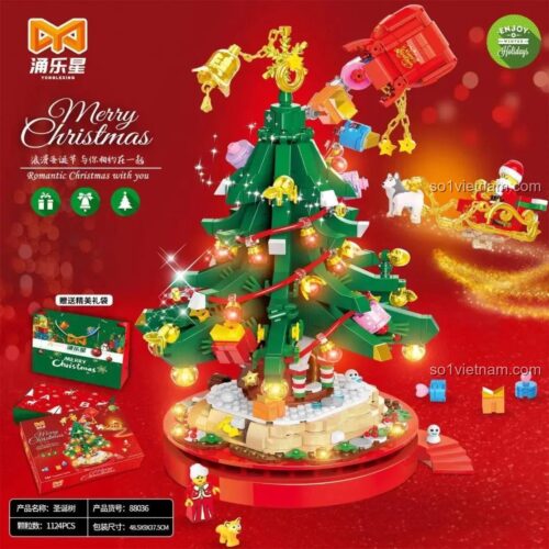 đồ chơi lắp ghép 88036, Mô hình Cây Thông Noel Yonglexing, đồ chơi lắp ghép Mô hình Cây Thông Noel cho bé 6 tuổi, giá rẻ