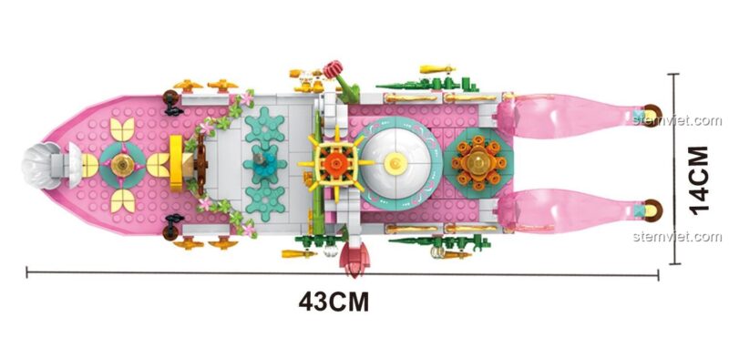 Kích thước chi tiết của đồ chơi xếp hình Du thuyền lãng mạn 88041, dài 43cm, rộng 14cm, phù hợp cho con gái.