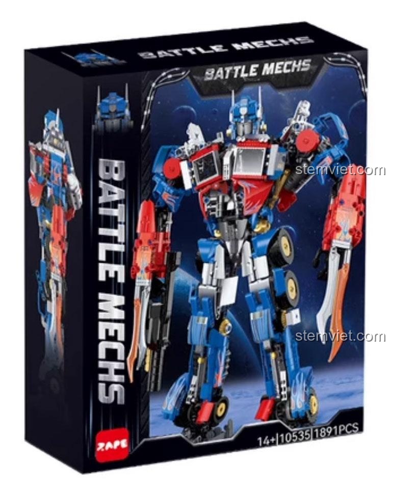 Hộp sản phẩm bộ lắp ráp ZAPE 10535 Robot chiến đấu Optimus Prime, món quà sinh nhật ý nghĩa cho fan Transformers.