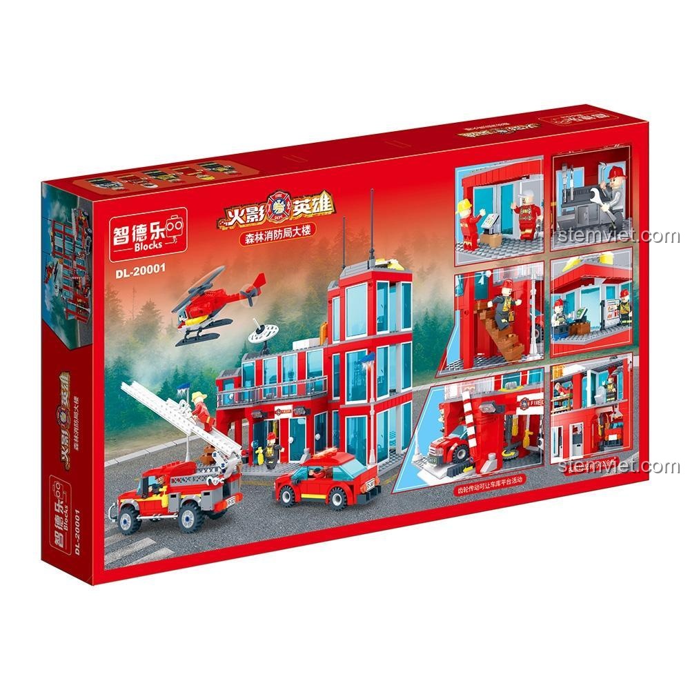 Hộp bộ đồ chơi ZDEL DL-20001 Trạm Cứu Hỏa Rừng Xanh với hình ảnh chi tiết mô hình và các tính năng nổi bật