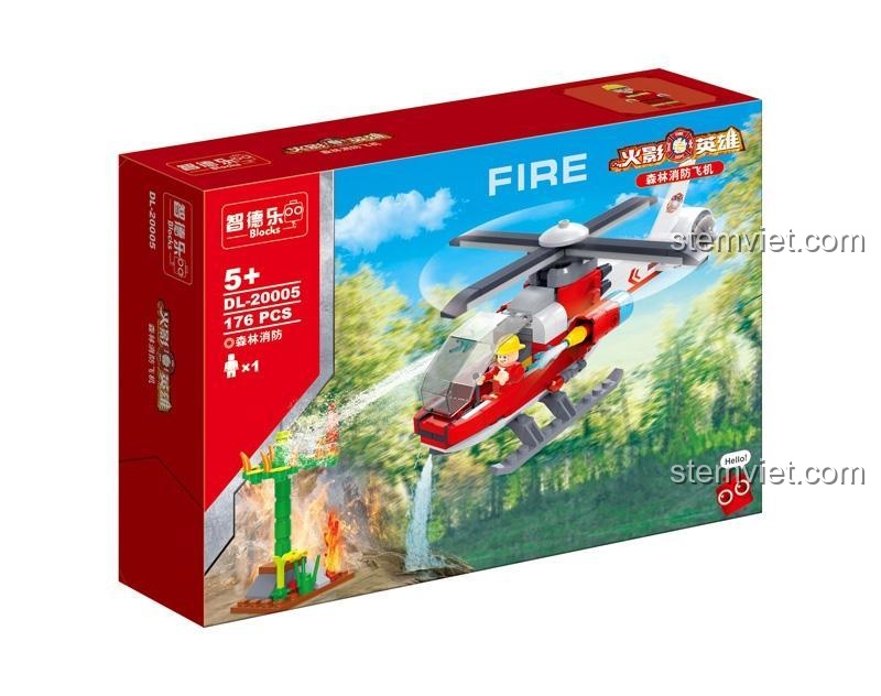 Bộ lắp ghép ZDEL DL-20005 Máy bay Trực thăng Cứu hỏa Rừng Xanh, đồ chơi lắp ráp Trực thăng chữa cháy rừng cho bé trai 6 tuổi, giá tốt, phun nước chữa cháy