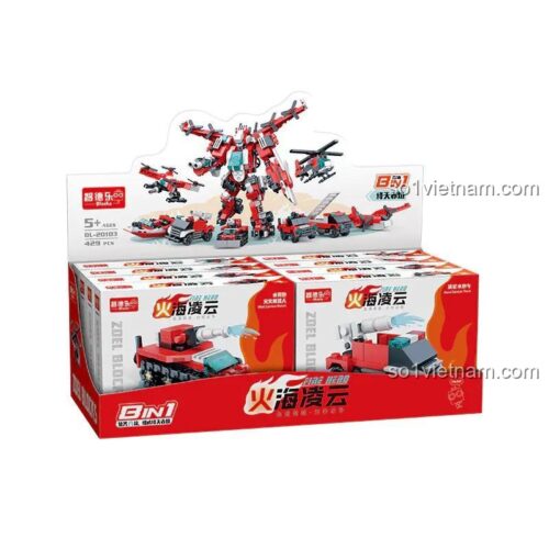 Hộp bộ lắp ghép ZDEL DL-20103 Robot Biến Hình Hợp Thể Cứu Hỏa 427 mảnh ghép, đồ chơi mô hình DL20103 giá rẻ cho bé trai 6 tuổi.