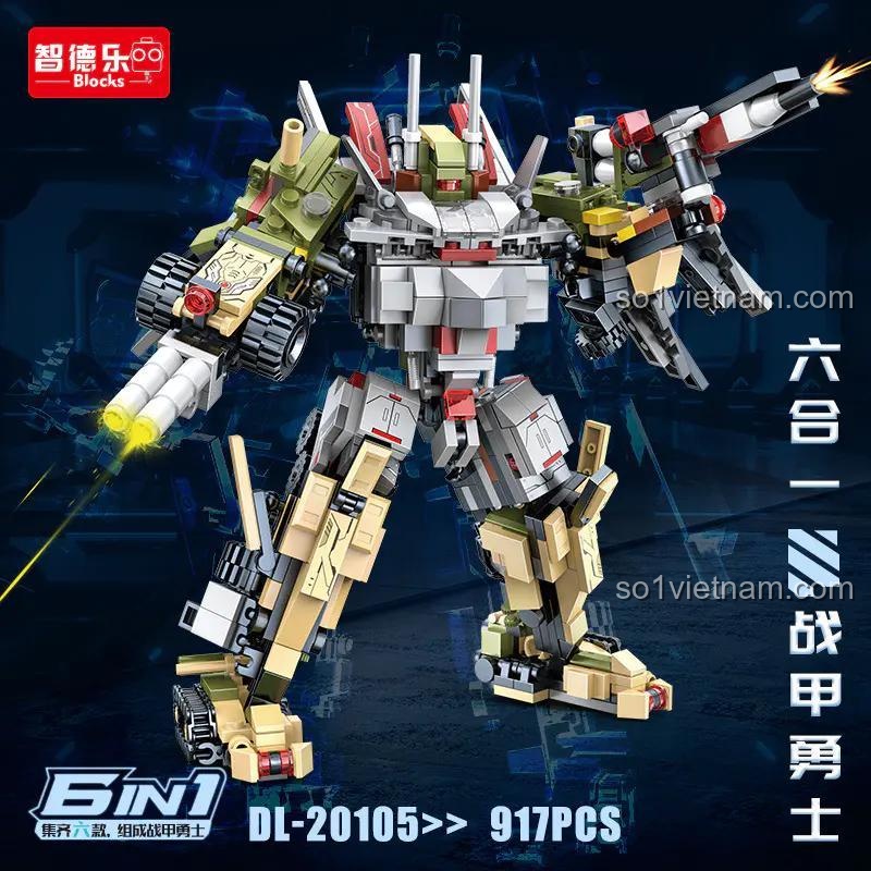 Robot Chiến Giáp ZDEL DL-20105 917 mảnh, đồ chơi lắp ráp 6 trong 1, đồ chơi xây dựng cho bé trai 6 tuổi, giá trị cao.