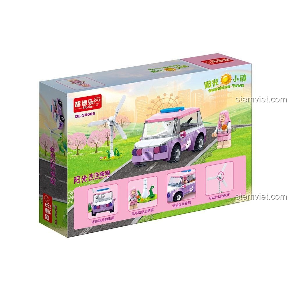 Đồ chơi xếp hình Xe hồng dễ thương ZDEL DL30006 có cối xay gió quay được, thiết kế đáng yêu cho bé gái