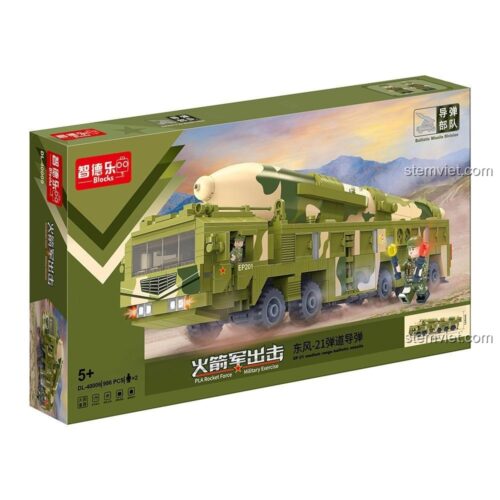 Hộp đồ chơi mô hình ZDEL DL40009 Xe Tải Chở Tên Lửa Đạn Đạo Đông Phong-21, bộ xếp hình quân sự 986 mảnh, phát triển tư duy cho bé.