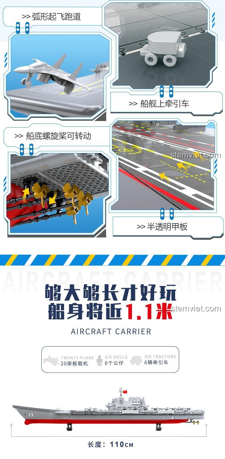 Hệ thống bánh răng xoay và khu vực trưng bày máy bay chiến đấu trên mô hình ZDEL DL-40016 tàu sân bay.