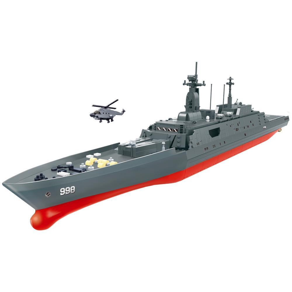 Bộ lắp ghép ZDEL DL-40017 Tàu Đổ Bộ Type 071, mô hình tàu chiến lớn 1583 chi tiết màu xám đỏ, kèm trực thăng quân sự. Đồ chơi mô hình quân sự cho bé trai 6 tuổi, giá tốt.