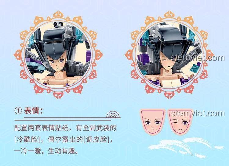 Phụ kiện biểu cảm khuôn mặt của bộ đồ chơi ZDEL DL-60012, bao gồm mặt lạnh và mặt nghịch ngợm, tăng sự sống động cho mô hình.